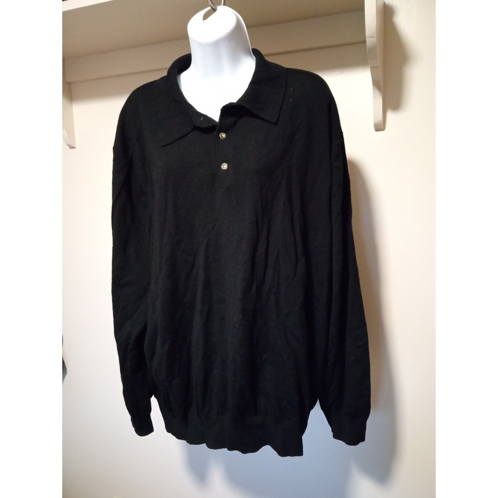 James Davis Memphis Merino Wool Sweater 2XL Black Polo Collar Long Sleeve Knit‎